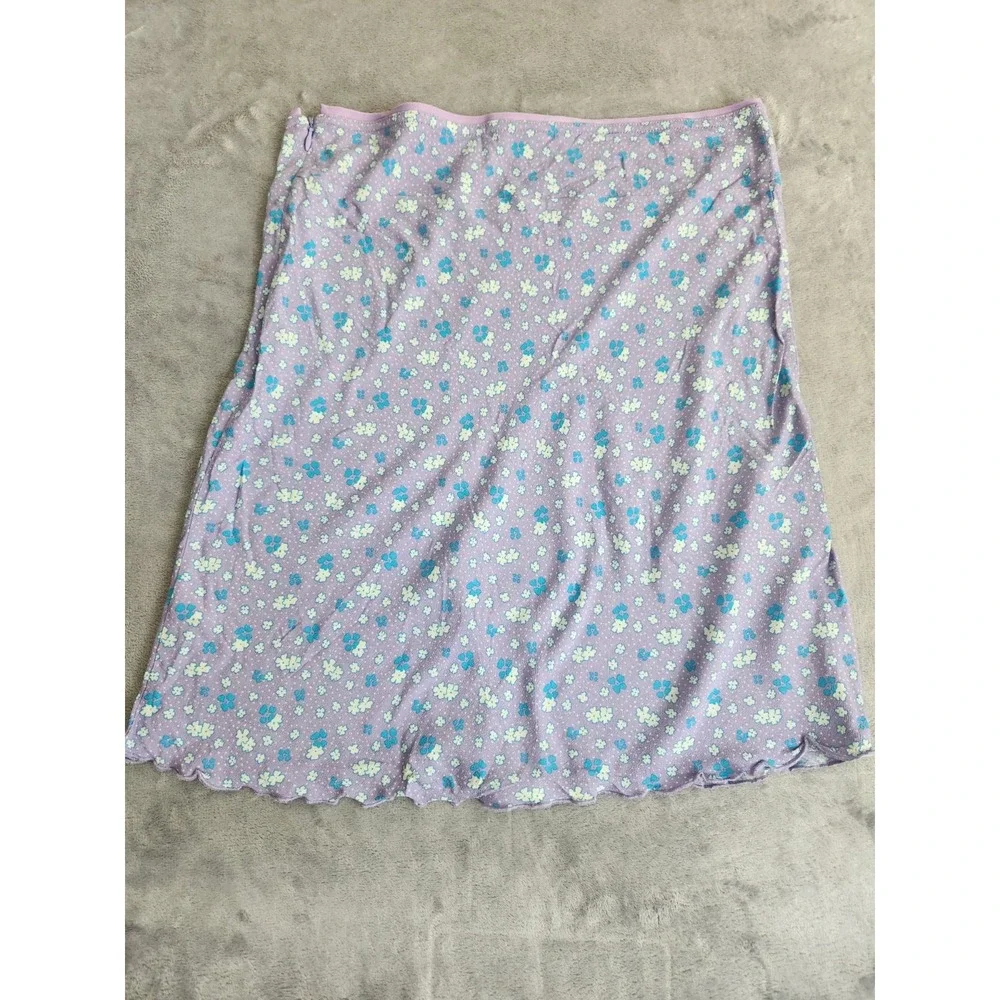 NEW Free People Skirt Womens 4 Purple Floral Knee Ruffle A-Line Ruffle